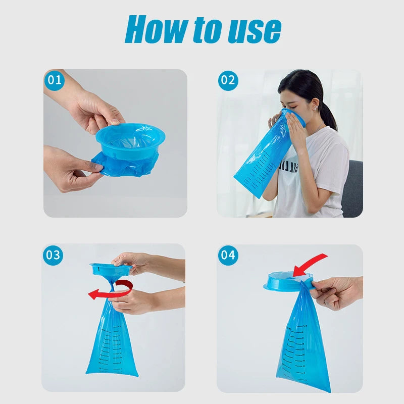 Portable Disposable Travel Cleaning Bags for Motion Sickness and Nausea - Eco-Friendly 1000ML Plastic Bags (5-25 Pcs)