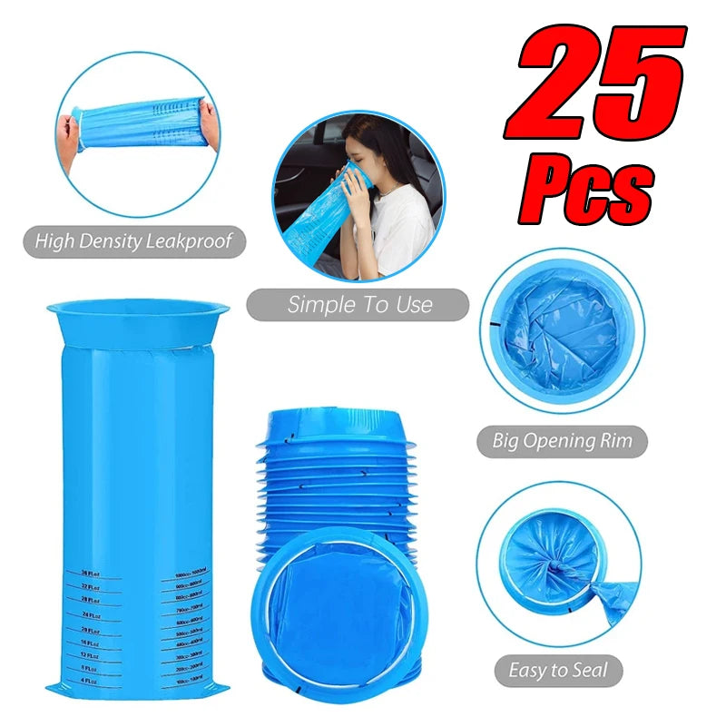Portable Disposable Travel Cleaning Bags for Motion Sickness and Nausea - Eco-Friendly 1000ML Plastic Bags (5-25 Pcs)